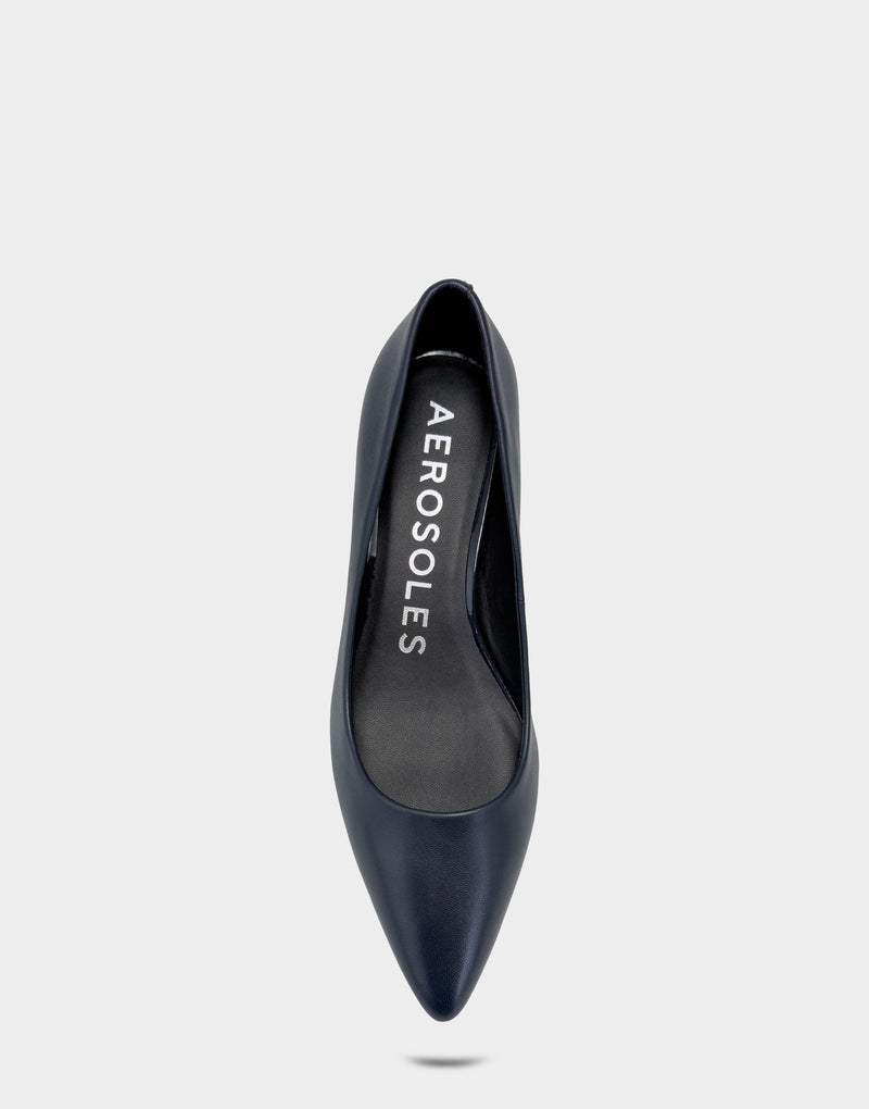 Comfortable Women's Kitten Heel in Navy Leather, top view