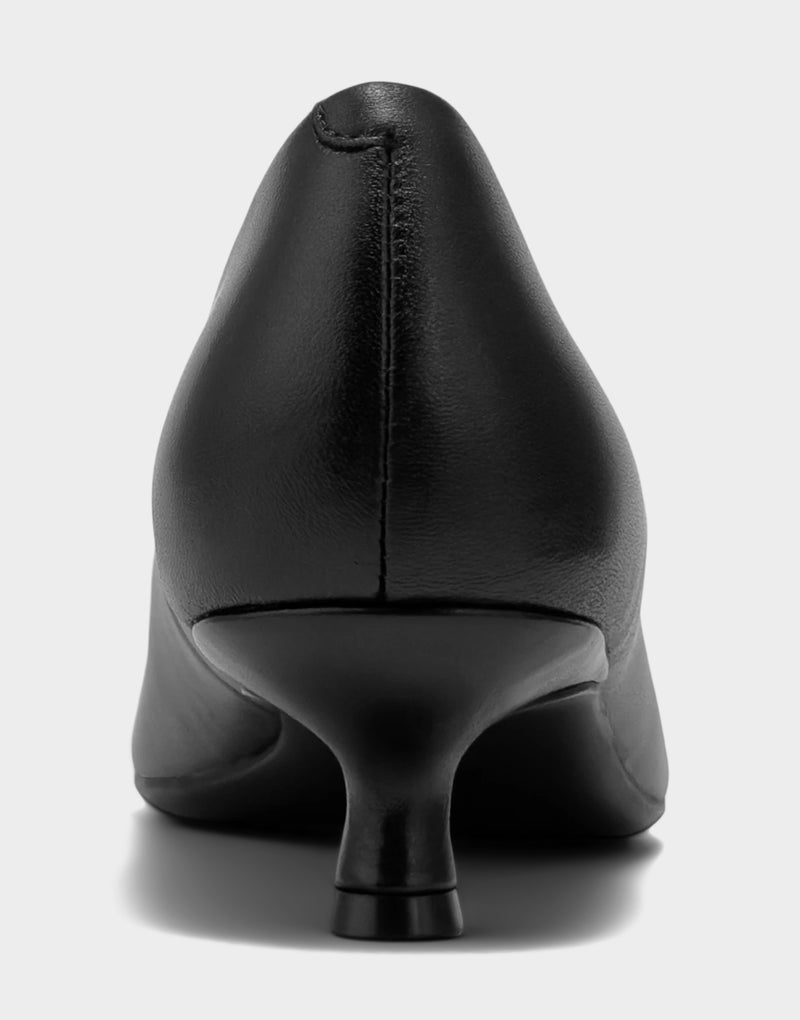 Comfortable Women's Kitten Heel in Black Leather Leather, rear view
