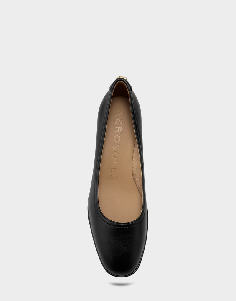 Comfortable Women's Dress Wedge in Black/Black Faux Soft Leather, top view