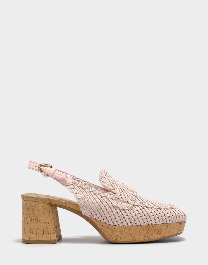 Comfortable Women's Dress Platform in Pale Pink Embroidered Raffia Side View