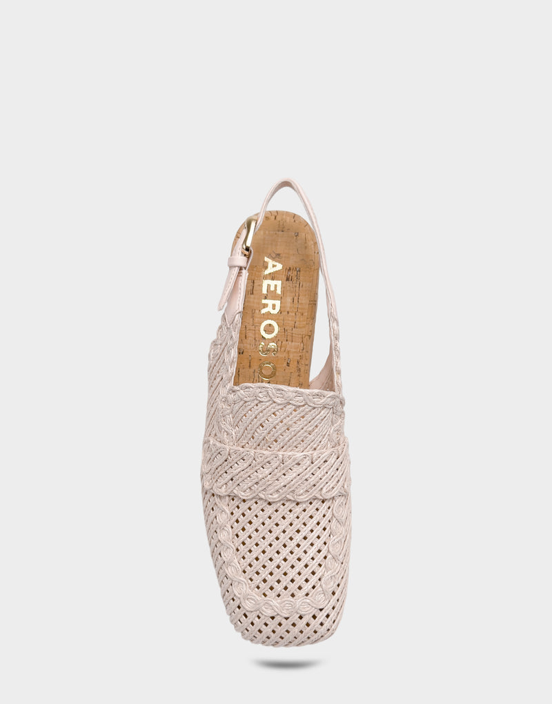 Comfortable Women's Dress Platform in Pale Pink Embroidered Raffia Full Front View