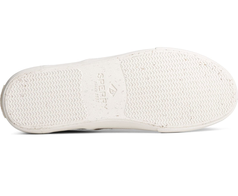 Sperry SeaCycled™ Striper II CVO Baja sneakers sole view showcasing white textured outsole with wave-like tread pattern and logo.