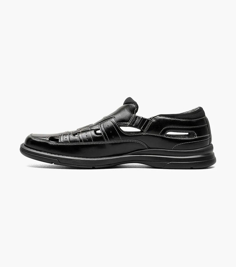 Stacy Adams Sebring shoes in black featuring a leather upper with cutout detailing and cushioned sole, side view.