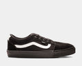 Vans Skate Chukka Low Sidestripe Core skate shoes in black suede and canvas with white sidestripe and black outsole, side view.