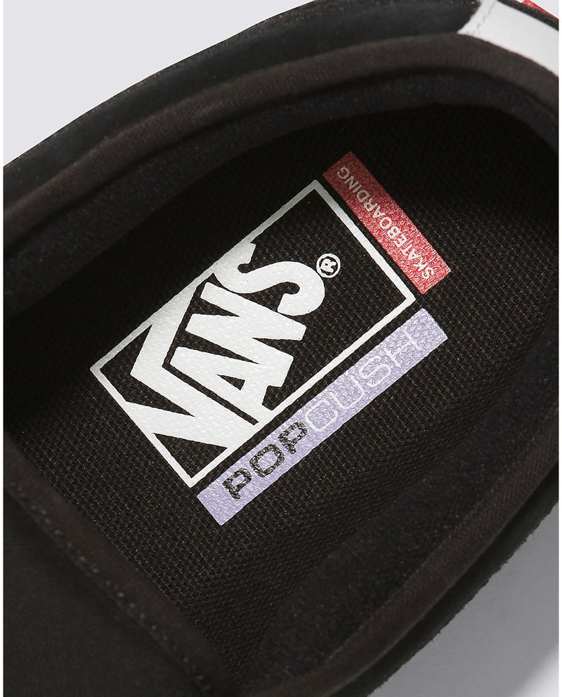 Vans Skate Chukka Low Sidestripe Core shoes showing black insole with PopCush cushioning design.
