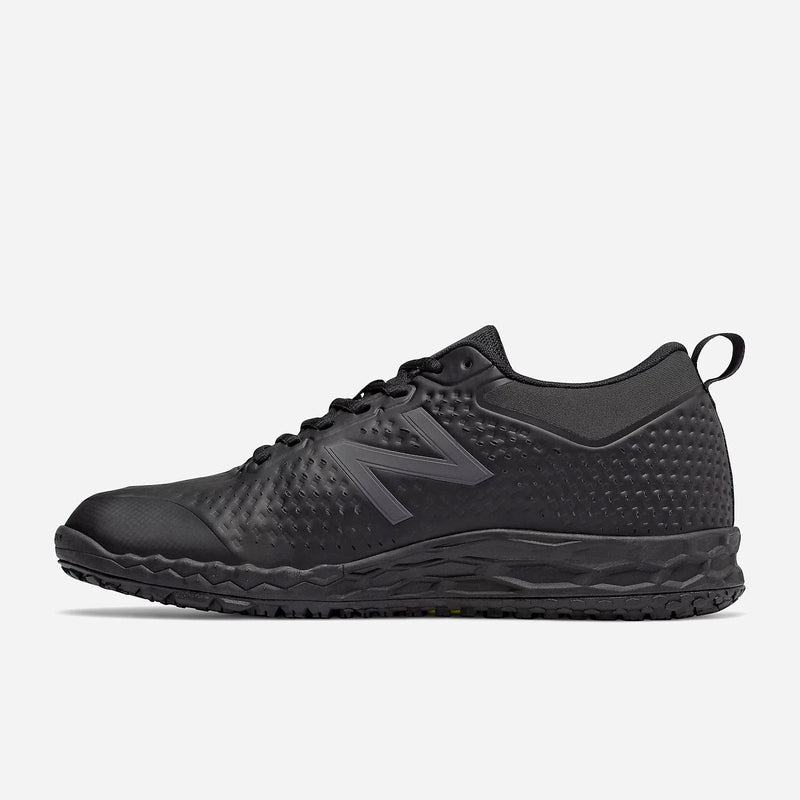 New Balance Slip Resistant Fresh Foam 806 shoes in black with textured upper, cushioned midsole, and slip-resistant outsole, side view.