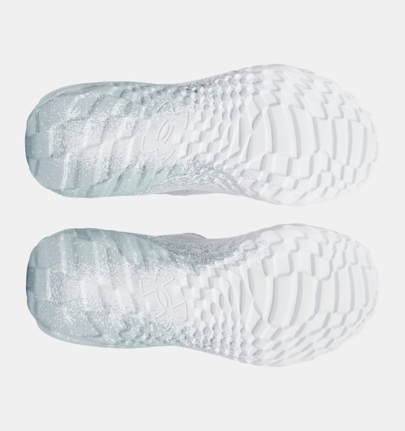 Under Armour SlipSpeed™ Mega Fade shoes outsole showing textured tread pattern and gradient design in white and light teal.