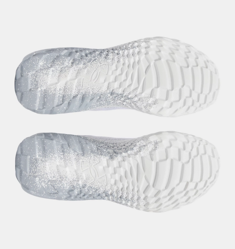 Under Armour SlipSpeed™ Mega Fade shoes outsole showing textured grip pattern and speckled design in white and gray.
