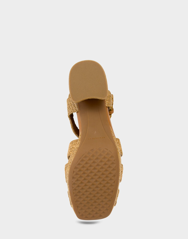 Comfortable Women's Platform Sandal in Natural Basket Raffia Bottom View