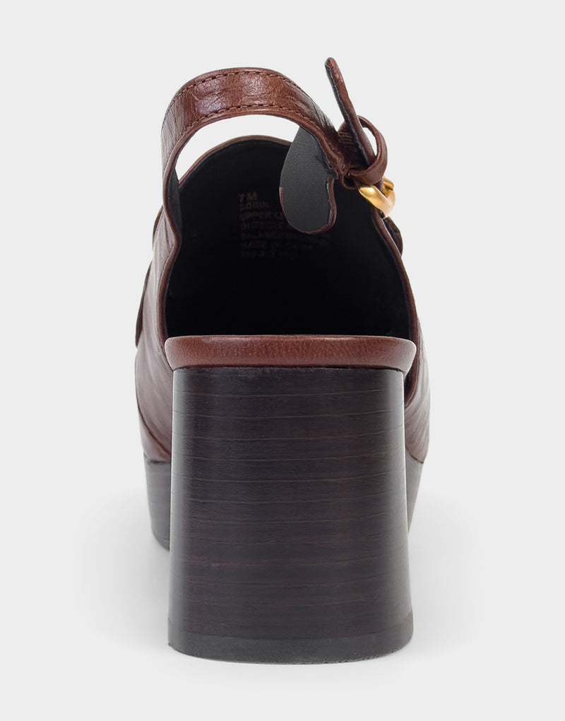 Comfortable Women's Slingback Platform In Brown Leather, rear view