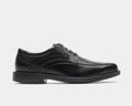 Rockport Style Leader 2 Bike Toe Oxford dress shoes in black leather with a sleek bike-toe design and lace-up closure, side view.