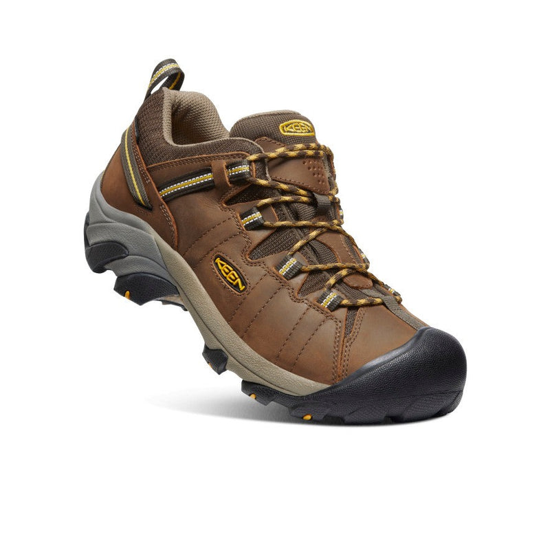 Keen Targhee II Waterproof hiking shoes in brown leather with durable toe cap, lace system, and rugged outsole, side angle view.