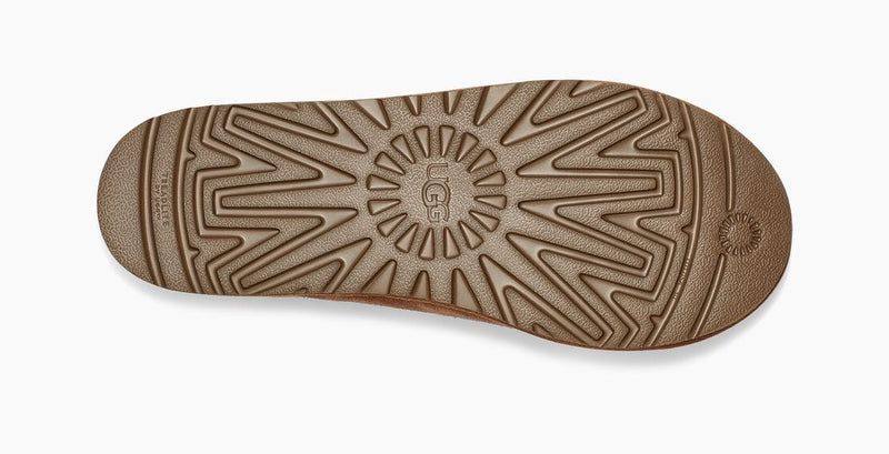 UGG Tasman Slipper outsole featuring a textured tread pattern for traction in light brown rubber, sole/bottom view.