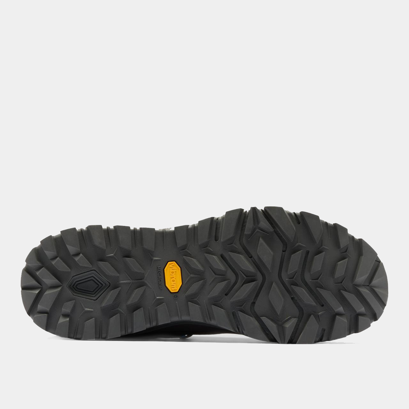 Columbia Tellurix Titanium OutDry Shoe outsole with Vibram grip, deep tread pattern, and durable black rubber, sole view.