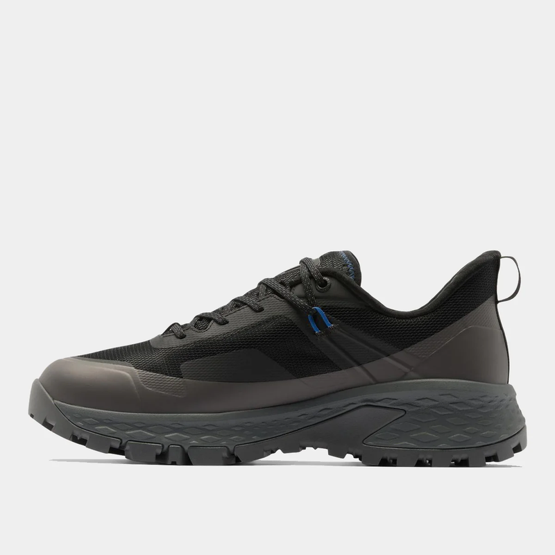 Columbia Tellurix Titanium OutDry shoes with waterproof black mesh and gray overlays, rugged sole, side view.