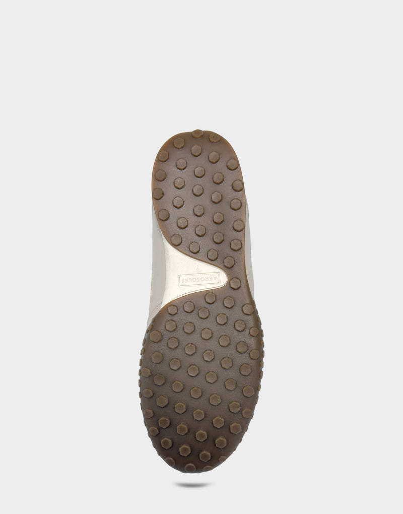 Comfortable Women's Sneaker in Bright White Mesh/Faux Leather, sole view
