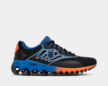 K-Swiss Tubes Sport shoes in black with blue and orange accents, featuring a mesh upper and Tubes cushioned outsole, side view.