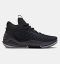 Under Armour UA HOVR™ Havoc 5 Clone Team basketball shoes in black with mesh upper and textured zigzag design, side view.