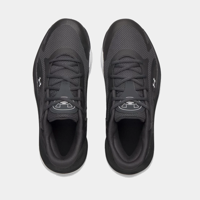 Under Armour UA Jet '25 basketball shoes in dark gray with mesh upper and lace-up design, top view.