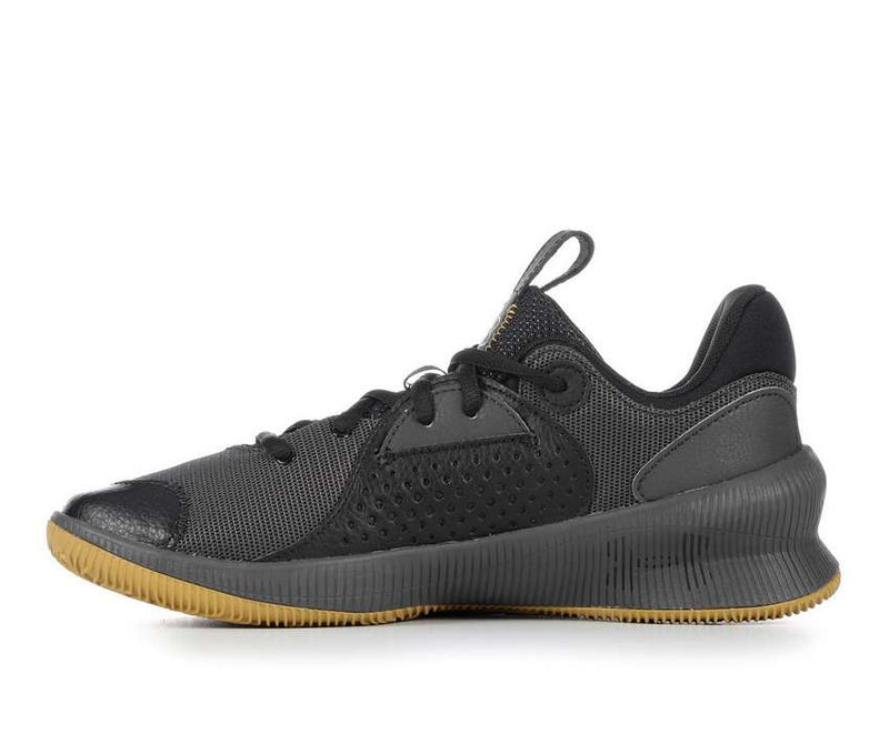 Under Armour UA Twenty47 Basketball Shoes in black with mesh upper, perforated midfoot panel, and gum outsole, side view.