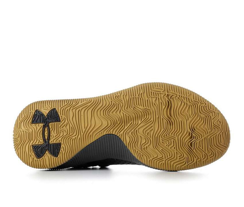 Under Armour UA Twenty47 Basketball Shoes outsole with textured gum rubber tread and black logo detailing, bottom view.