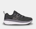 Propét Ultra 267 walking shoes in black with breathable mesh upper, gray accents, and cushioned white midsole, side view.