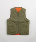 Universal Works Reversible Military Liner Gilet in Olive and Orange