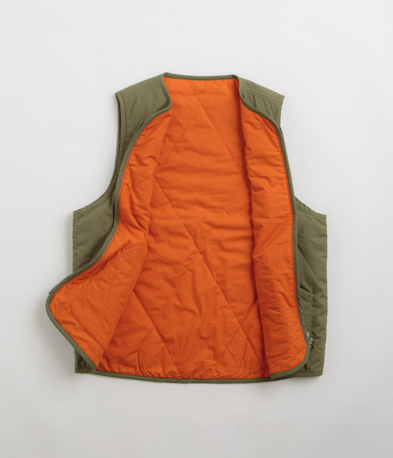 Universal Works Reversible Military Liner Gilet in Olive and Orange