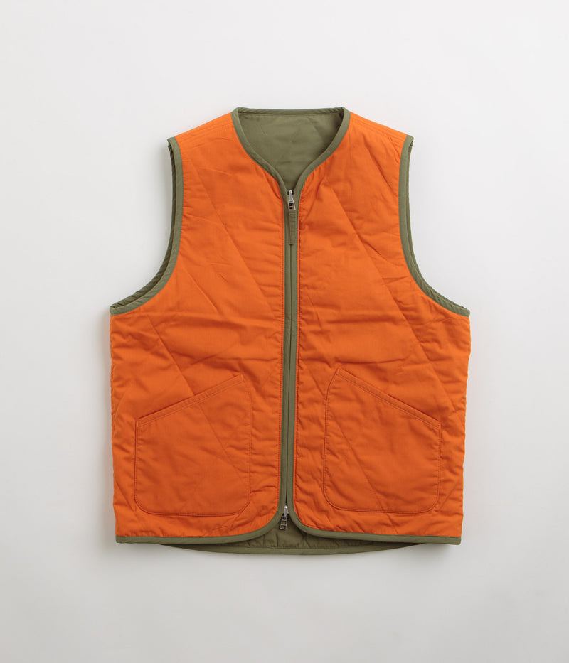 Universal Works Reversible Military Liner Gilet in Olive and Orange