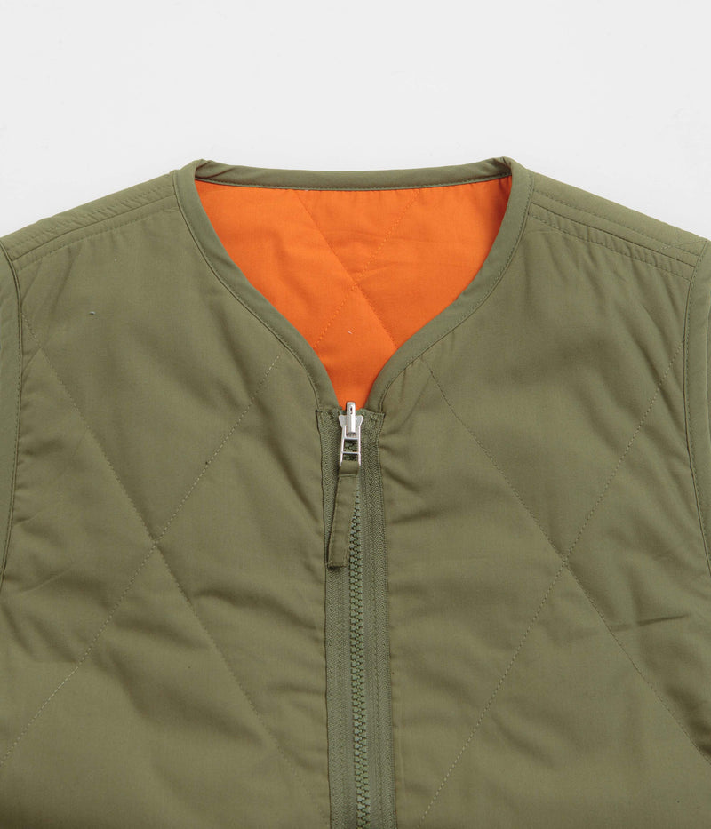 Universal Works Reversible Military Liner Gilet in Olive and Orange