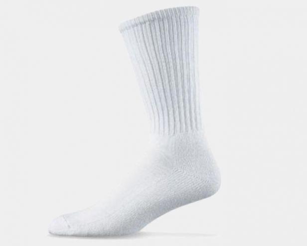 Wigwam Volley Socks in white with a ribbed crew design and cushioned footbed, side view.