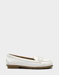 Comfortable Women's Casual Flat in Bright White Faux Soft Leather Faux Soft Leather Side Angle View