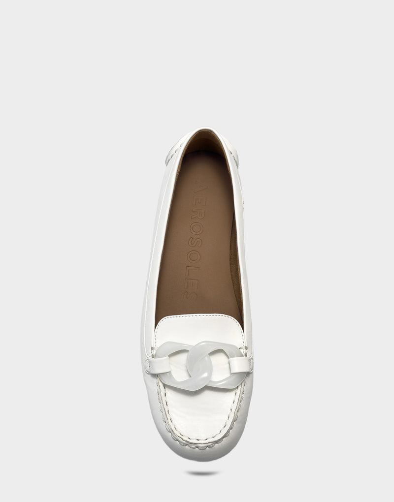 Comfortable Women's Casual Flat in Bright White Faux Soft Leather Faux Soft Leather Full Front View