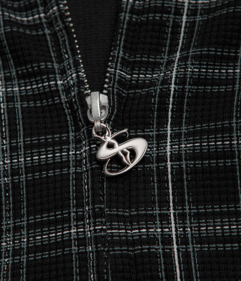 Yardsale Check Waffle Full Zip Hoodie in Black