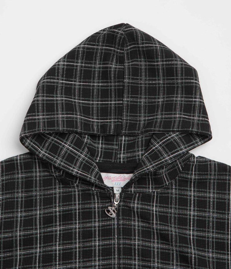 Yardsale Check Waffle Full Zip Hoodie in Black