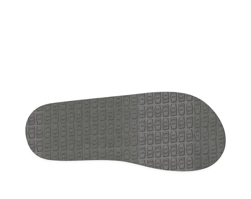 Sanuk You Got My Back St Hemp footwear outsole in gray showing textured rubber tread pattern with playful embossed graphics.