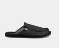 Sanuk You Got My Back III slip-on shoes in dark gray canvas with stitched details and black outsole, side view.